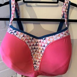 Panache Sports Bra, 34HH, pink, dark blue & white